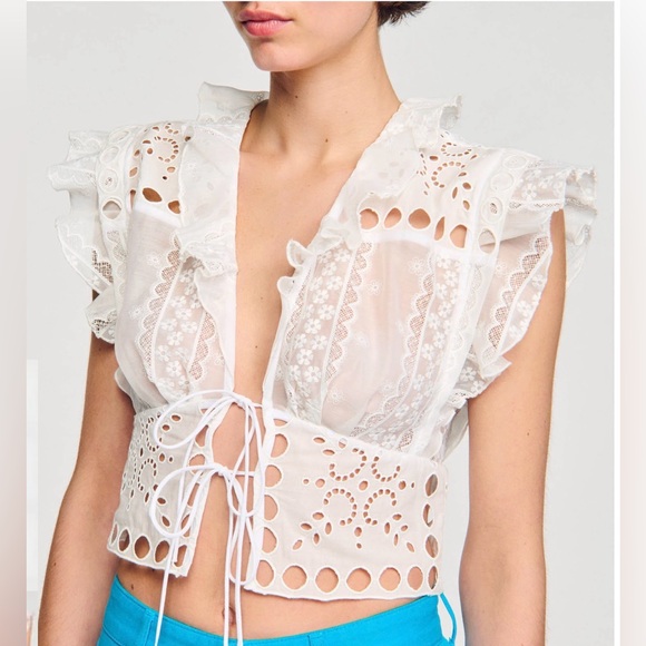 Sandro Ruffled Crop Top - Picture 2 of 7